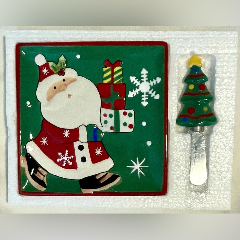 *NEW* FITZ and FLOYD Merry & Bright Snack Plate With Spreader - New In Box